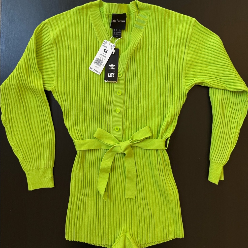 Adidas Ivy Park Neon Green Ribbed Cardigan